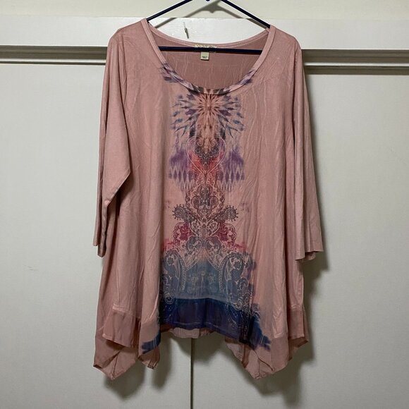 One World 3/4 length sleeves, asymmetrical, light mauve tunic, size XL - Picture 1 of 12